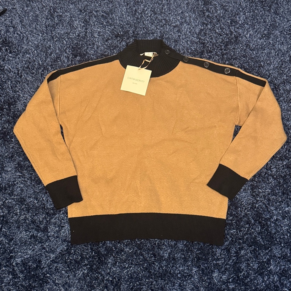Cynthia Rowley Tan and Black Crewneck Sweater